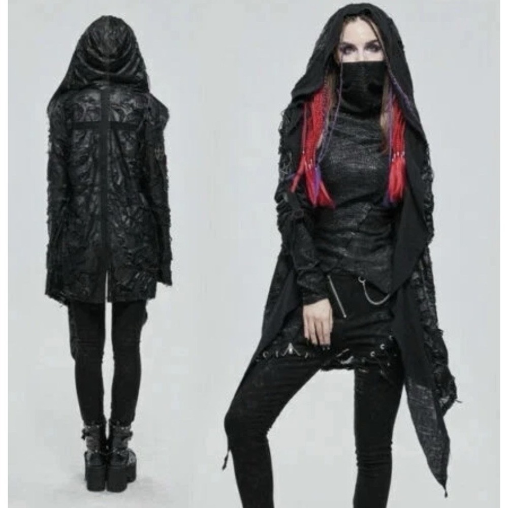 Devil Fashion Womens Gothic Grunge Jacket Cardigan‎ Sz 3XL Black Hooded Punk Emo